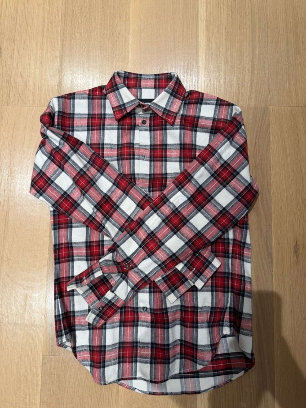 DSQUARED Red and White Plaid Button-Down Shirt